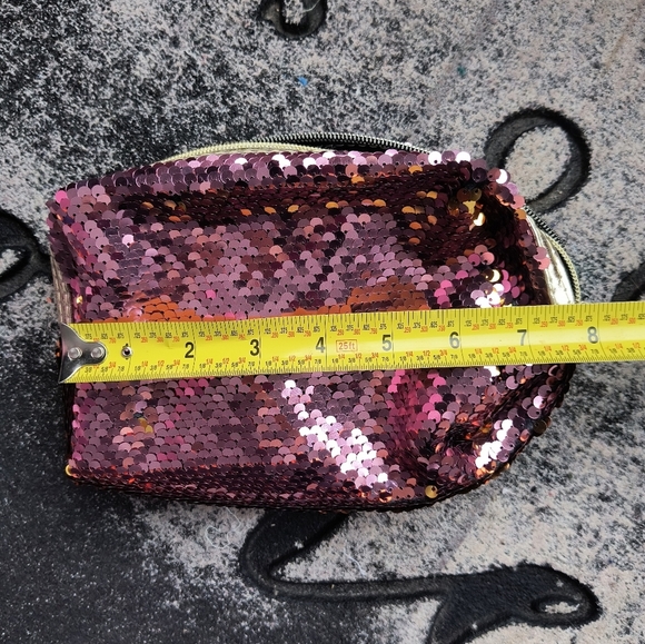 Tarte Pink Sequin Cosmetic Bag with Rectangular Shape and Shimmering Surface - Picture 9 of 10